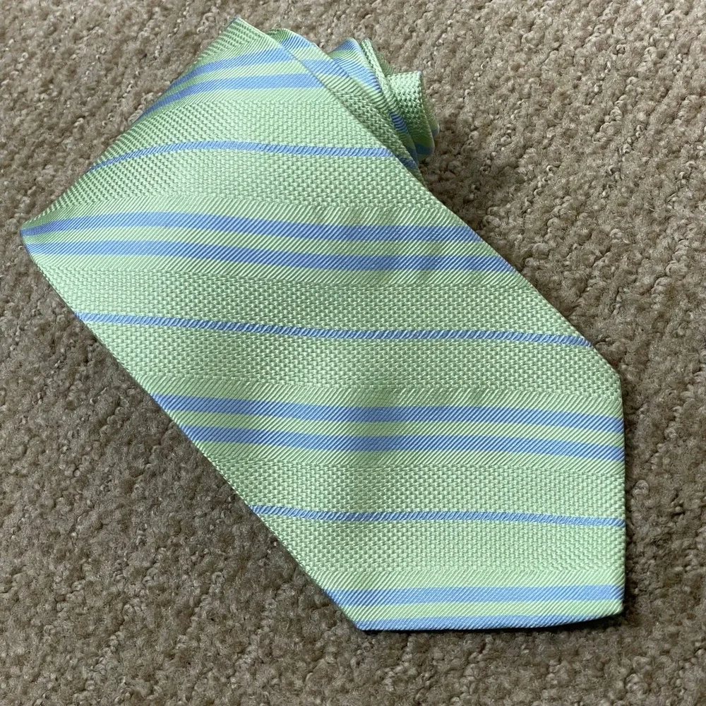 Brooks Brothers Makers Necktie Wedding Repp Green Blue Striped Silk Preppy
